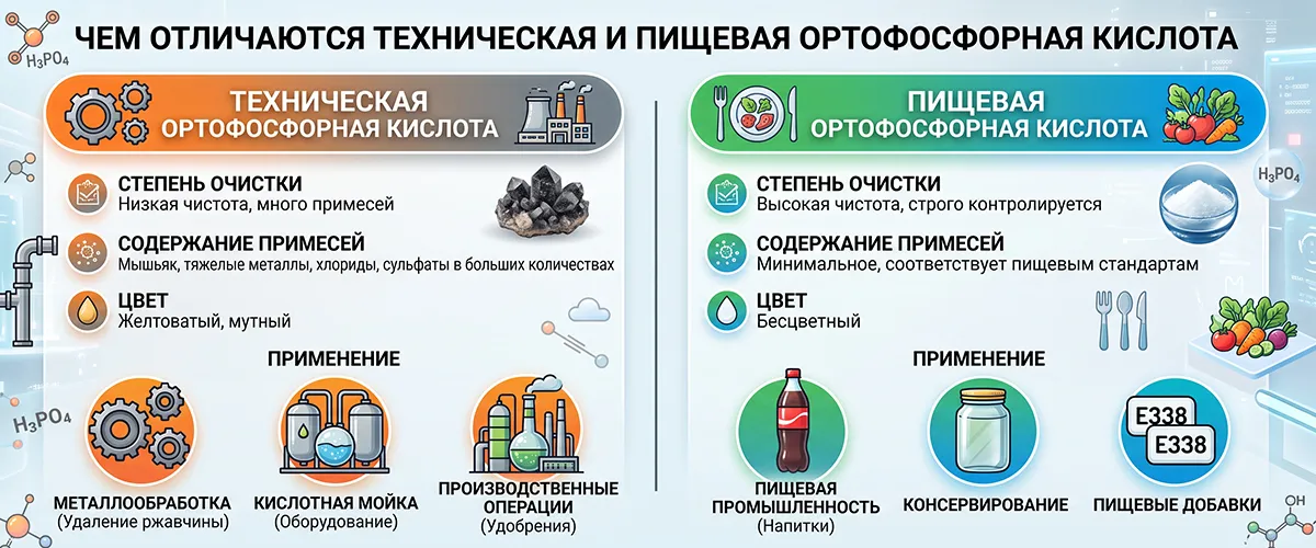 Чем отличаются техническая и пищевая ортофосфорная кислота